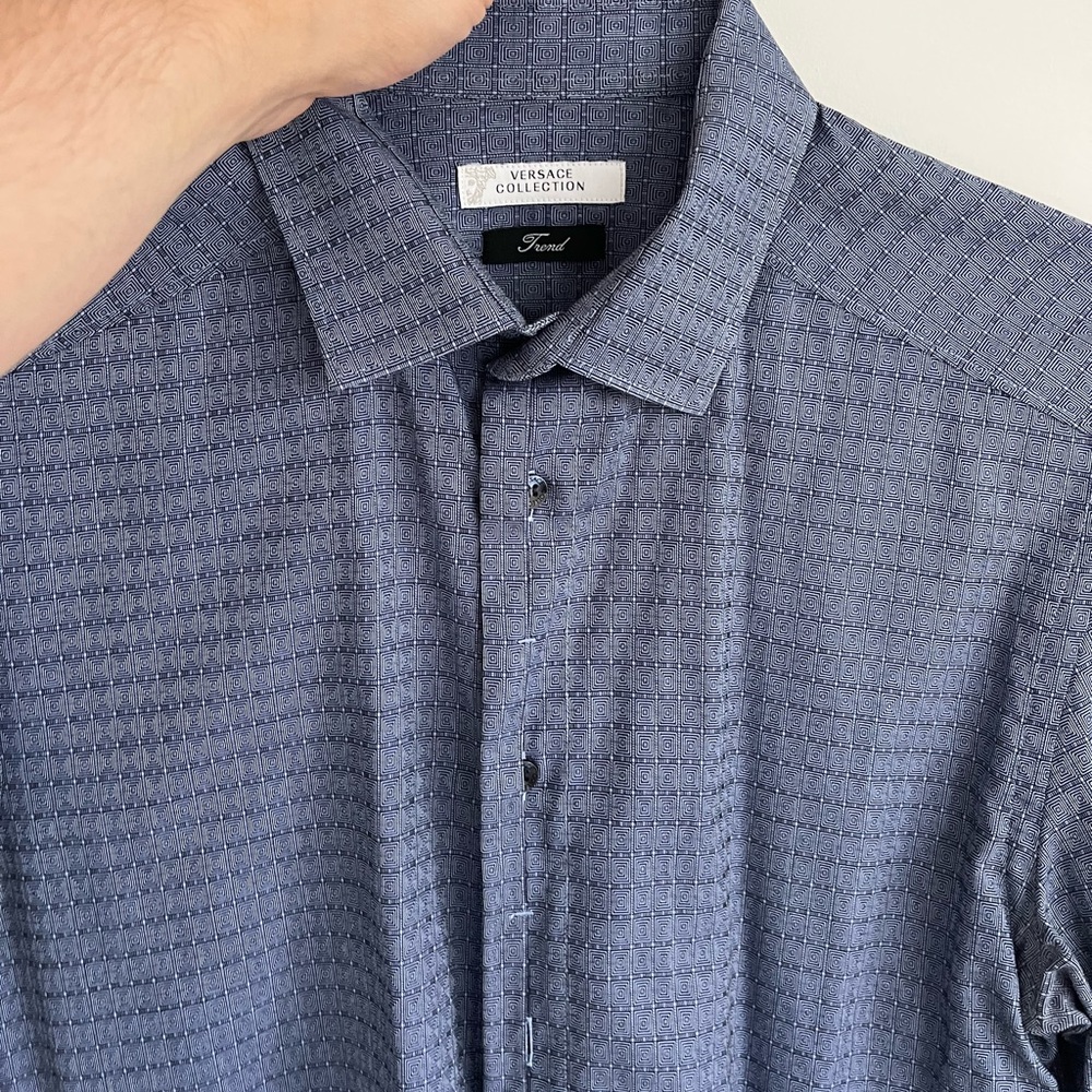 Versace logo pattern dress shirt with Medusa on arm